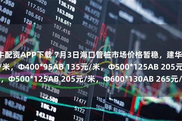 金牛配资APP下载 7月3日海口管桩市场价格暂稳，建华Φ300*70AB 105元/米，Φ400*95AB 135元/米，Φ500*125AB 205元/米，Φ600*130AB 265元/米。